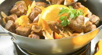 Wok de veau à l'orange  et au potimarron