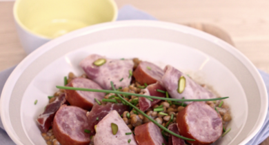 Assiette du terroir, lentilles à la vinaigrette crémée