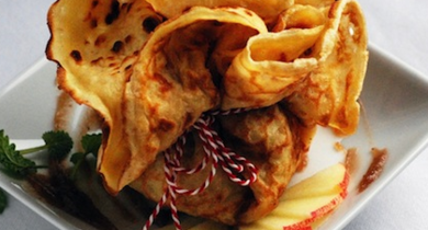 Aumônières à la crème de marron et pommes poêlées