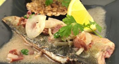 Bar au jus fumé, gâtelet de sarrasin