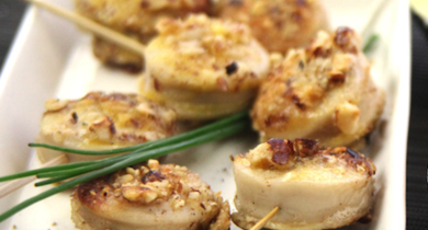 Bouchées de boudin blanc et leurs noisettes rôties au beurre