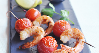 Brochettes de crevettes et caramel de soja
