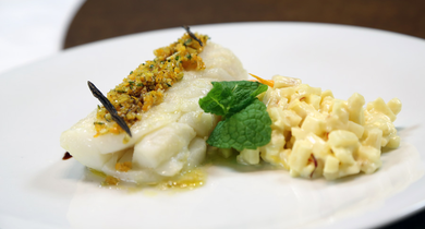 Cabillaud poêlé aux 5 saveurs et célerisotto safrané