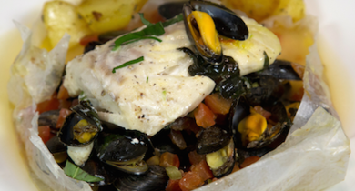Cabillaud et moules au safran en papillote