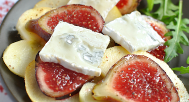 Carpaccio de fruits de saison au bleu 