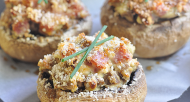 Champignons farcis au Rondelé ail et fines herbes et jambon blanc