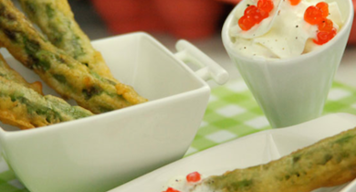 Chantilly aux œufs de saumon et son tempura d’asperge