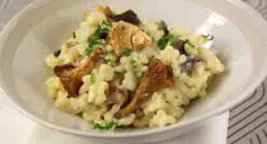 Coquillettes façon risotto au Reblochon et champignons des bois