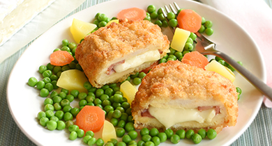 Cordons bleus au brie et légumes sautés