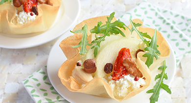 Tartelettes chèvre, poires et mendiant