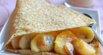 Crêpes aux fruits, sauce gourmandise