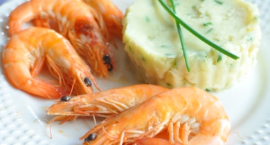 Crevettes sautées et écrasé de Bintje