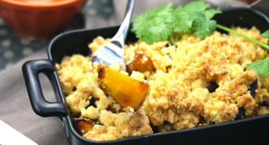 Crumble de courgettes au jambon cru et fromage frais