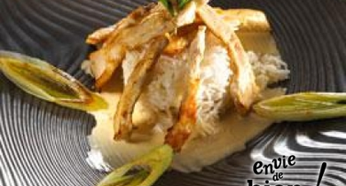 Émincé de poulette et riz, crème de munster