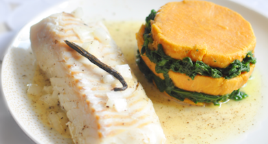 Filet de dorade au beurre créole vanillé, gratin de patates douces