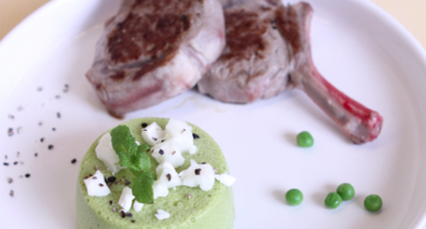 Flan de petits pois, chèvre frais et menthe