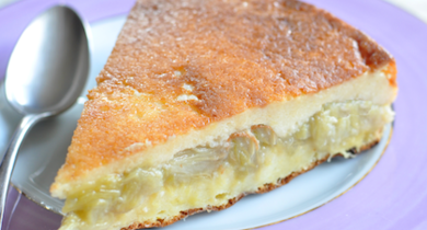 Gâteau lorrain à la rhubarbe et mirabelle