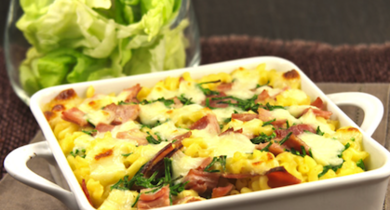 Gratin de pâtes, jambon et mozzarella