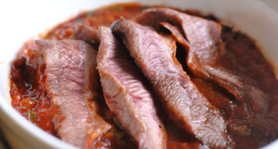 Gratin minute d'aiguillettes de canard à la piperade