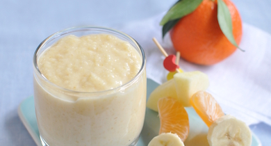 Semoule au lait vanille La Laitière et ses brochettes de fruits