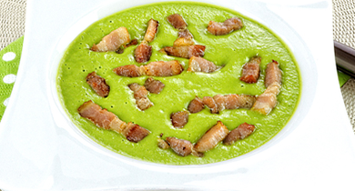 Velouté de petits pois et lardons