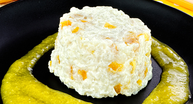 Gâteau de riz et coulis d'abricots secs