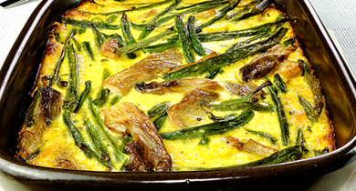 Gratin de haricots verts aux pleurotes parfumé au safran
