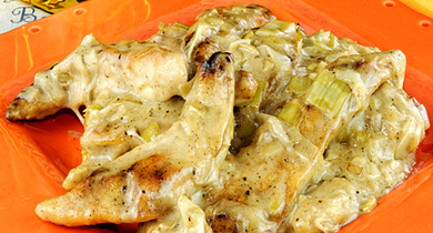 Aiguillettes de poulet à la crème de poireaux