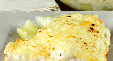 Gratin de poireaux, haddock au gouda