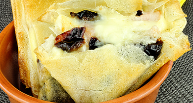 Croustillant de Brie de Meaux aux lardons et pruneaux