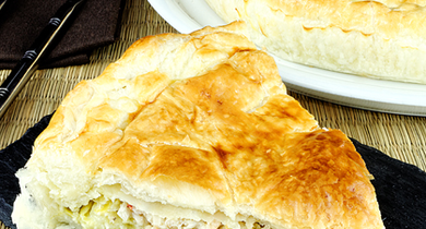 Feuilleté de crabe et fondue de poireaux