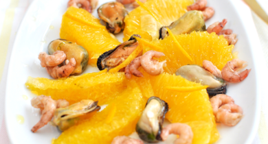 Moules et crevettes grises à l'orange