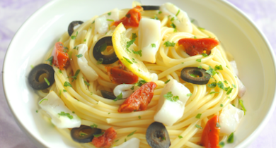 Pâtes fraîches au citron et encornets