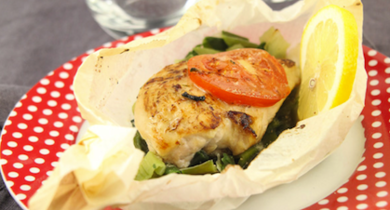 Papillote de Blanc de Poulet, fondue de poireaux