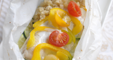 Papillotes de cabillaud au citron vert et quinoa