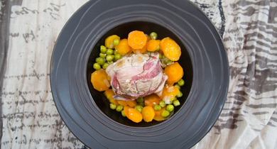 Paupiettes de veau, petits pois et carottes