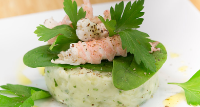 Timbale de pommes de terre aux langoustines