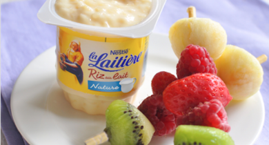 Riz au lait La Laitière et ses brochettes de fruits