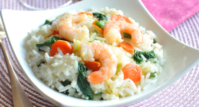 Risotto aux légumes de printemps et aux crevettes