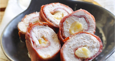 Enroulé de poulet au Comté et jambon cru