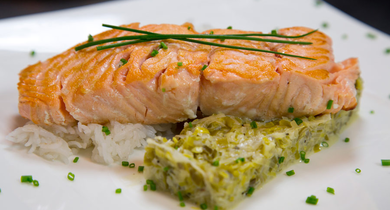 Saumon à l'unilatérale et sa fondue de poireaux Président 
