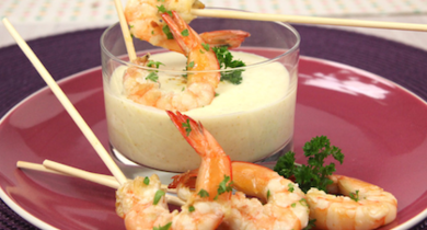 Sucettes de gambas et sauce curry-coco au yaourt La Laitière