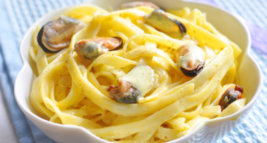 Tagliatelles aux moules de bouchot et jus crémé de pommes