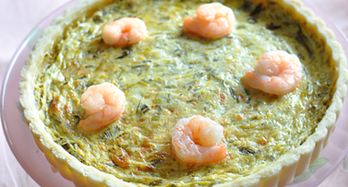 Tarte aux poireaux et crevettes parfumée au curry