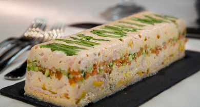 Terrine de saumons et langoustines aux petits légumes