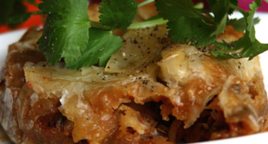 Tourtes individuelles agneau haché/cumin/fruits secs/oignons en pâte filo