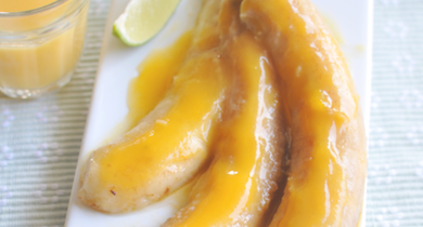 Trio de bananes caramélisée, coulis exotique