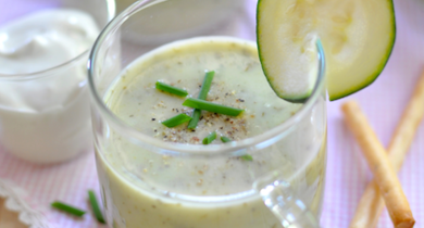 Velouté de courgettes, Roquefort et ciboulette