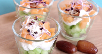 Verrines de melon et concombre au fromage nature