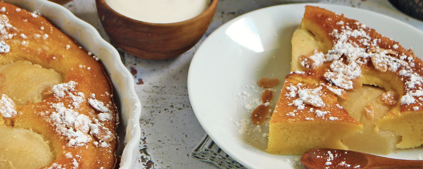 Clafoutis aux poires et amandes torréfiées Bridélice 